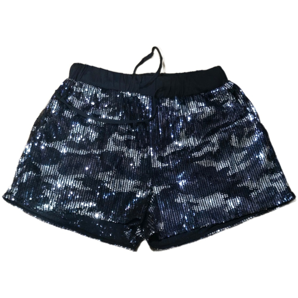 Jess Lea Black Sequin Camo Lounge Shorts‎ Size S Drawstring Waist